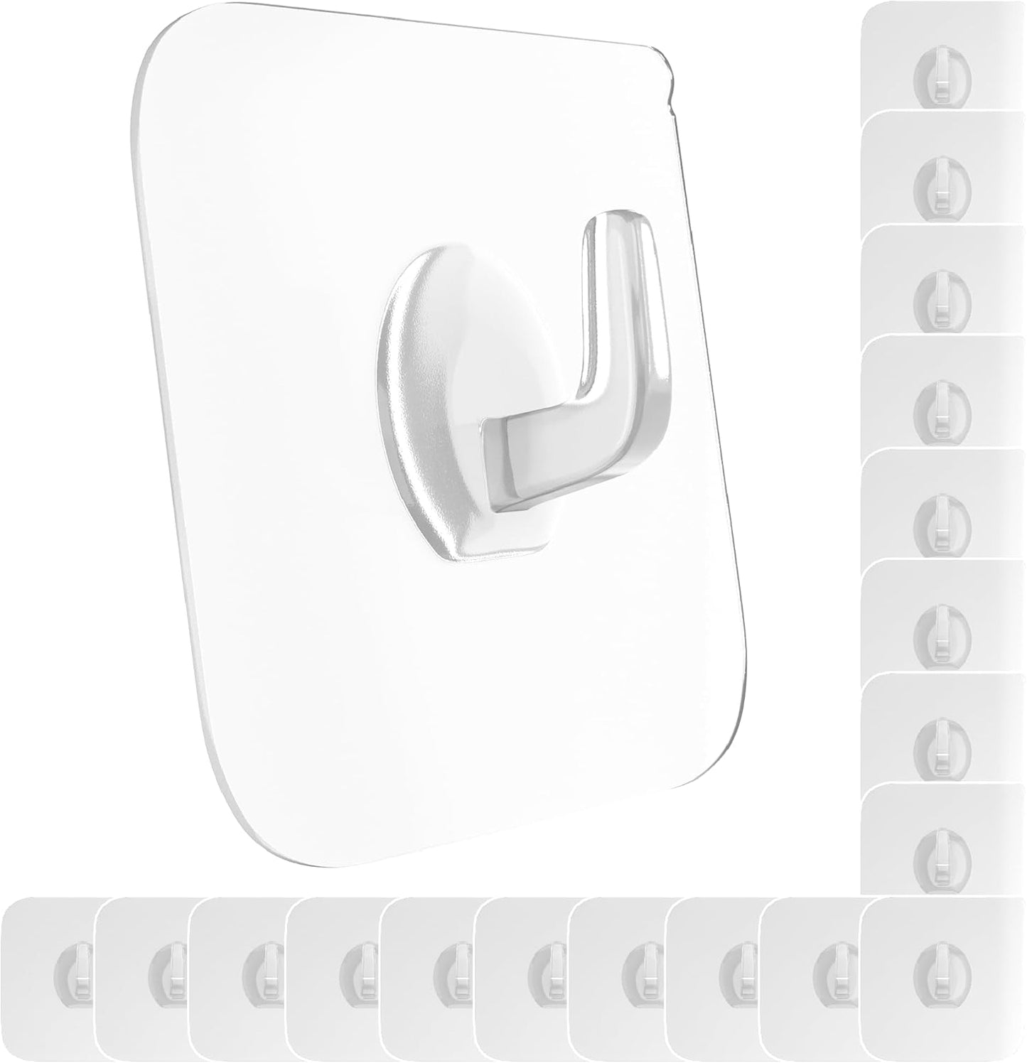 GLUIT Adhesive Plastic Clear Hooks Transparent Utility Hook for The Drill-Free Wall (20 Small Hooks)