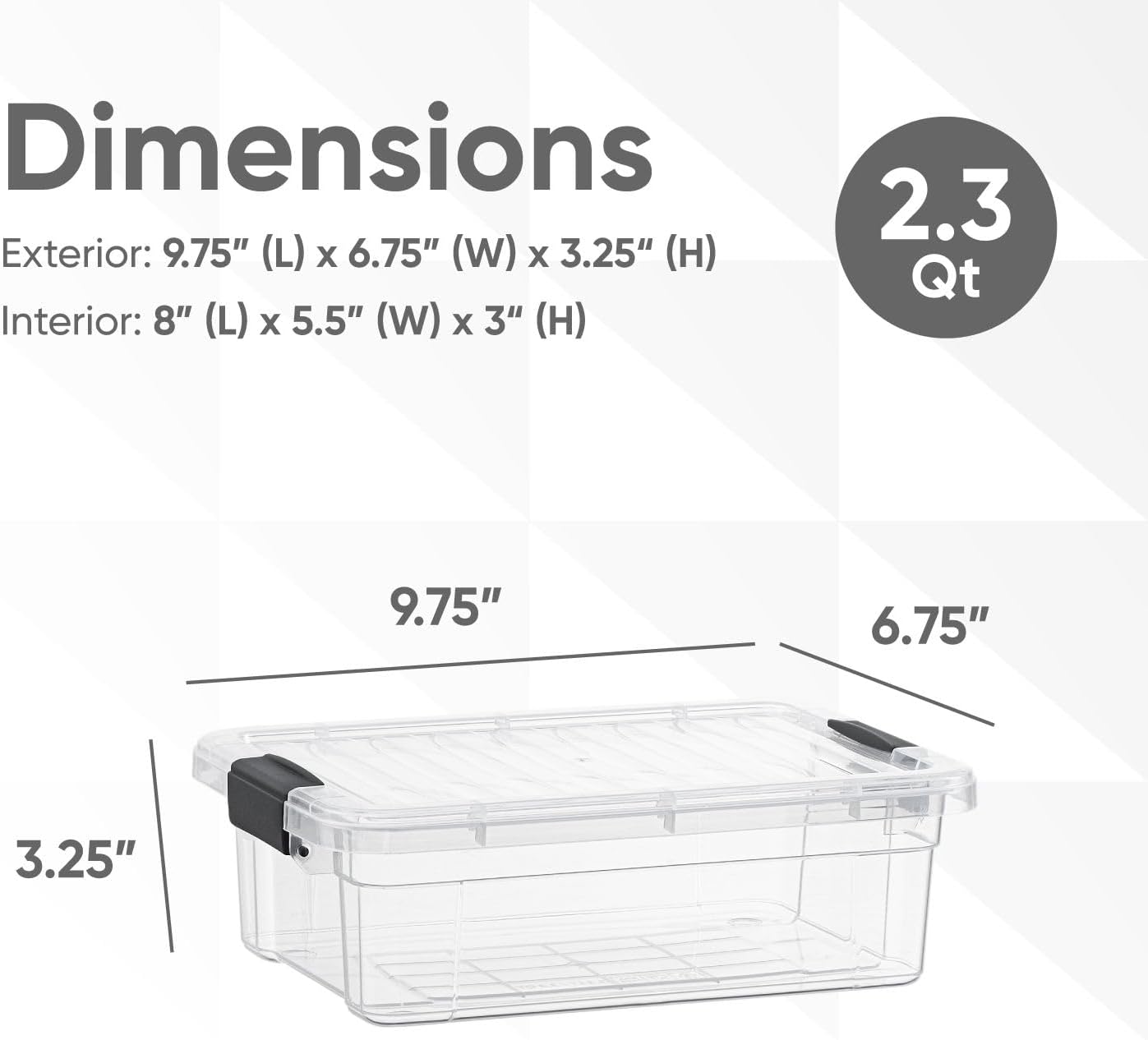 Superio Clear Storage Bins with Lids, Stackable Storage Box with Latches and Handles, Extra Small, 2 Pack 2 Quart
