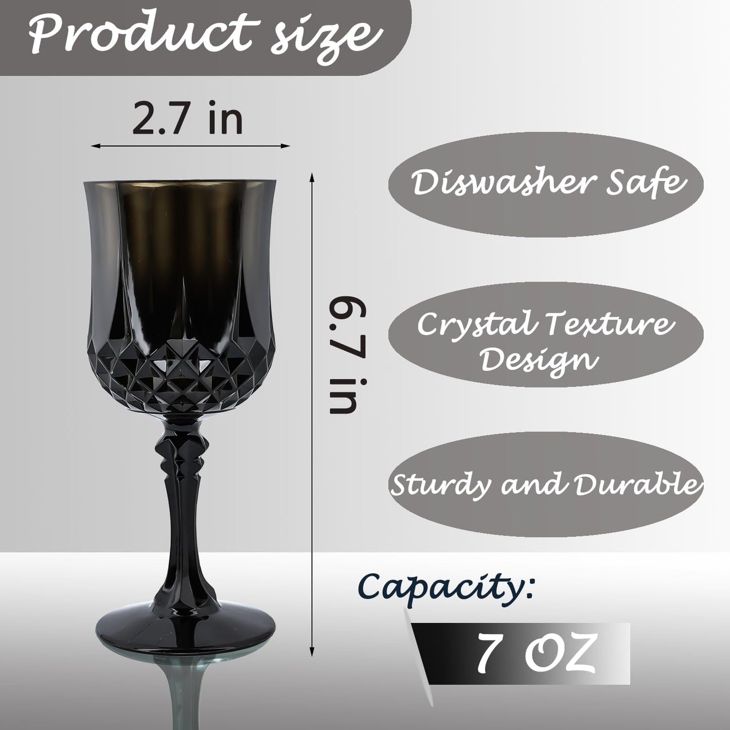 Plastic Wine Glasses，Plastic Goblets Vintage Style Cordial Drinking Glasses for Wedding Reception, Grand Event Party Supplies (12, Black)