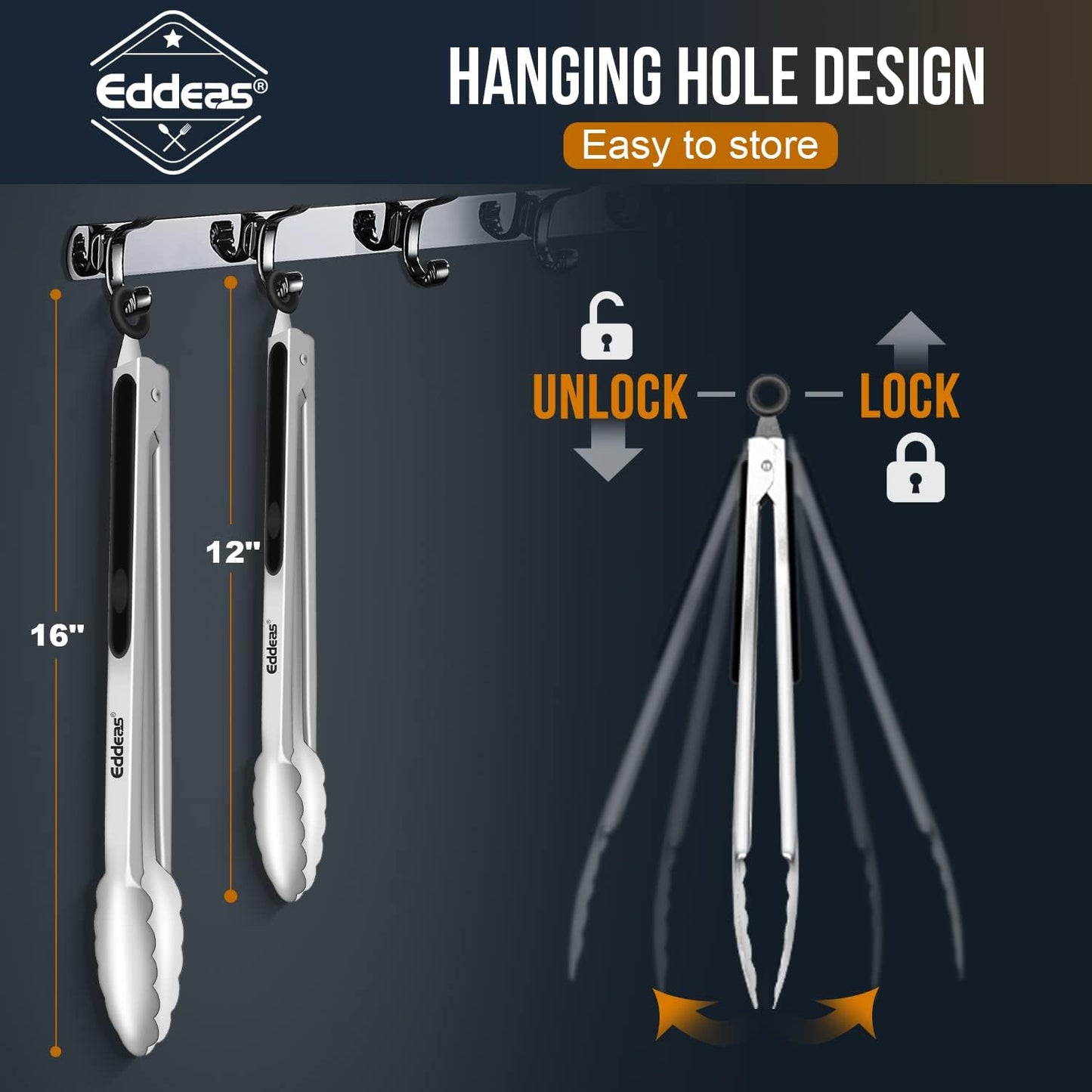 Grill Tongs, Bbq tongs - 12" and 17 Inch Extra Long Kitchen Tong, Heat Resistant 600 Degrees Stainless Steel tongs, Metal Locking Tong for Cooking, Grilling, Outdoor Barbecue, Set of 2