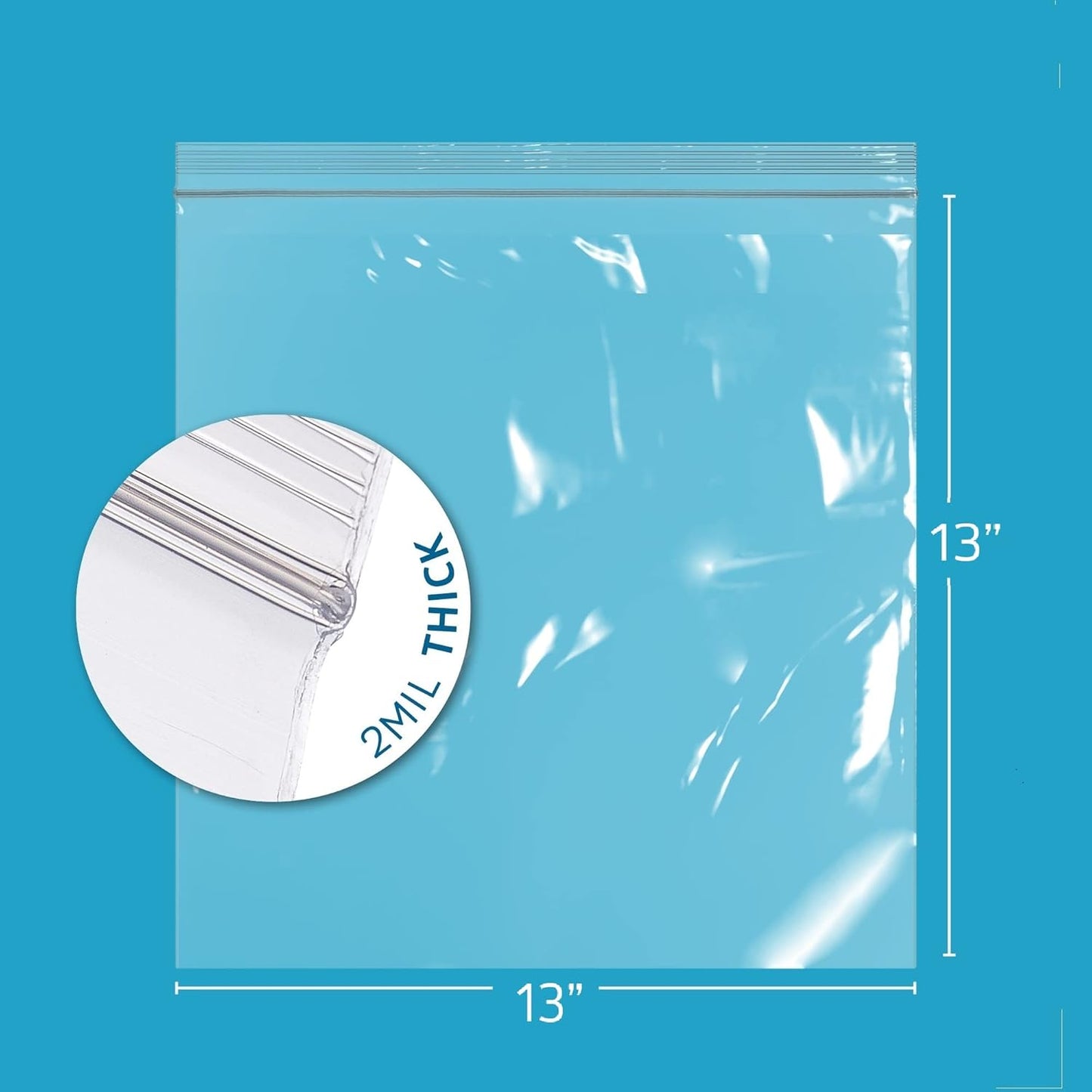GPI - 13" x 13" Case of 1000 Clear Plastic Reclosable Zip bags, Large Bulk 2 mil Thick Strong & Durable Poly Baggies With Resealable Zip Top Lock For Scrapbook, Travel, Storage, Packaging & Shipping.