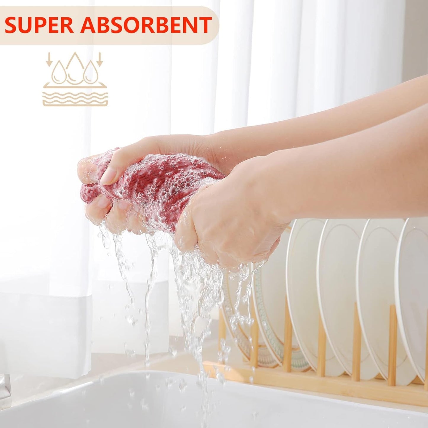 Homaxy 100% Cotton Waffle Weave Kitchen Dish Cloths, Ultra Soft Absorbent Quick Drying Dish Towels, 12 x 12 Inches, 8-Pack, Brick Red