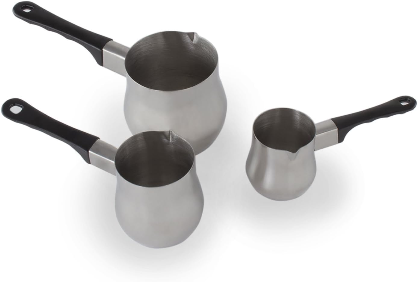 Imperial Home Turkish Coffee Pot Warmer Set, Stainless Steel Tea Pot, Espresso Warmer for Stovetop, Milk Frother, Butter Maker, Mini Melting Pot, Coffee Decanter & Carafe, 3 Pot Set