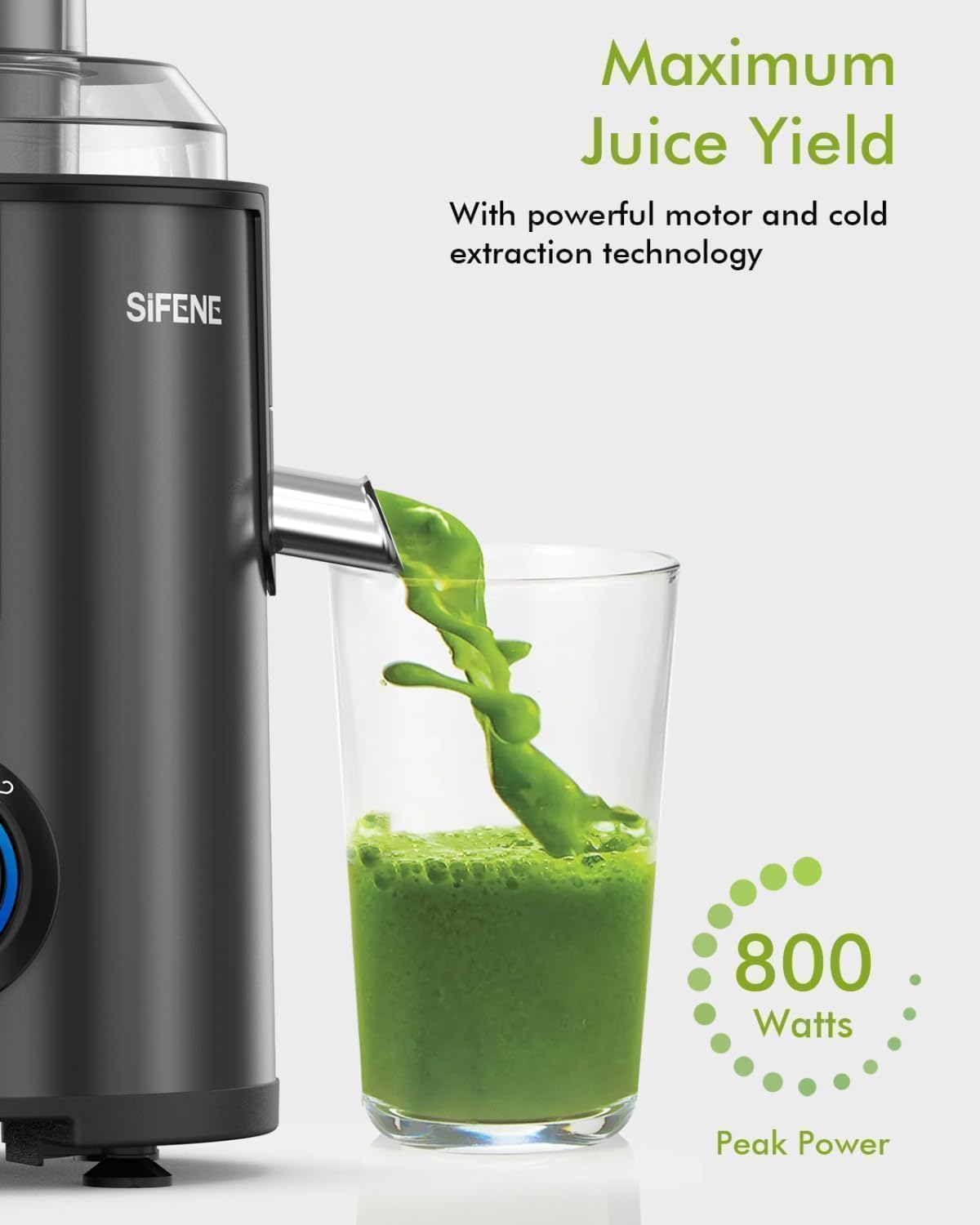 SiFENE Juicer Machine, 800W Centrifugal Juicer with 3.2" Big Mouth for Whole Fruits and Veggies, Juice Extractor Maker with 3 Speeds Settings, Easy to Clean