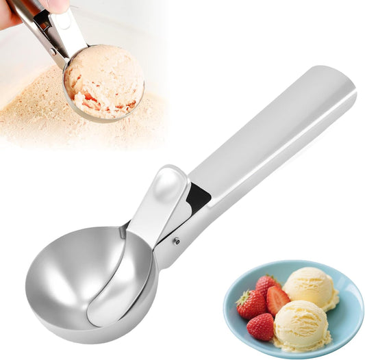 Ice Cream Scoop, 2025 New Heavy Duty Aluminum Scoop, Nonstick Gelato Scoop for Dessert Shop, Ergonomic Handle Metal Ice Cream Scoop for Home Use (1)