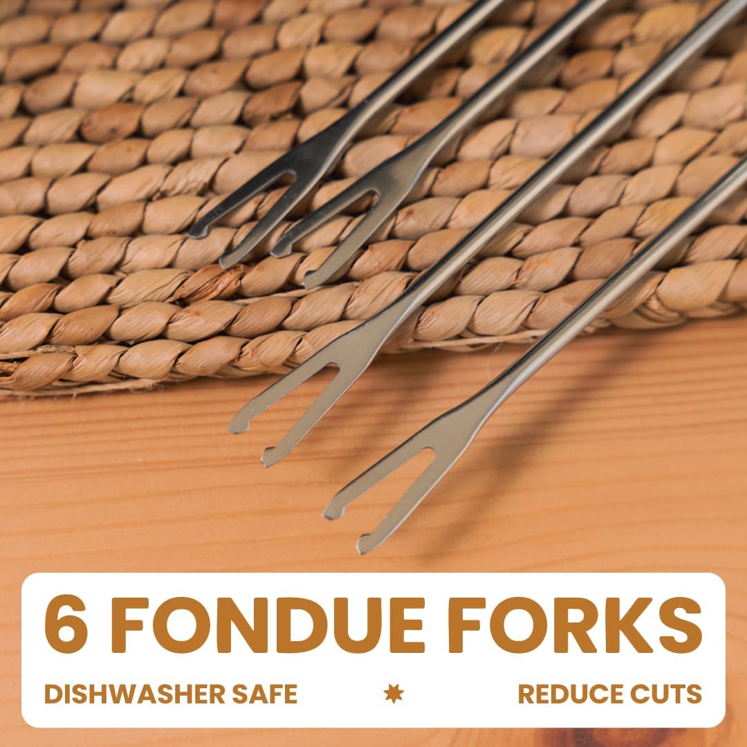 Electric Fondue Pot Set - 2-Liters Black Electric Pot with 6 Stainless Steel Fork - Temperature Control Ideal for Cheese, Caramel, Chocolate - Non-stick and Dishwasher Safe Fondue Pot Set by Stilaris