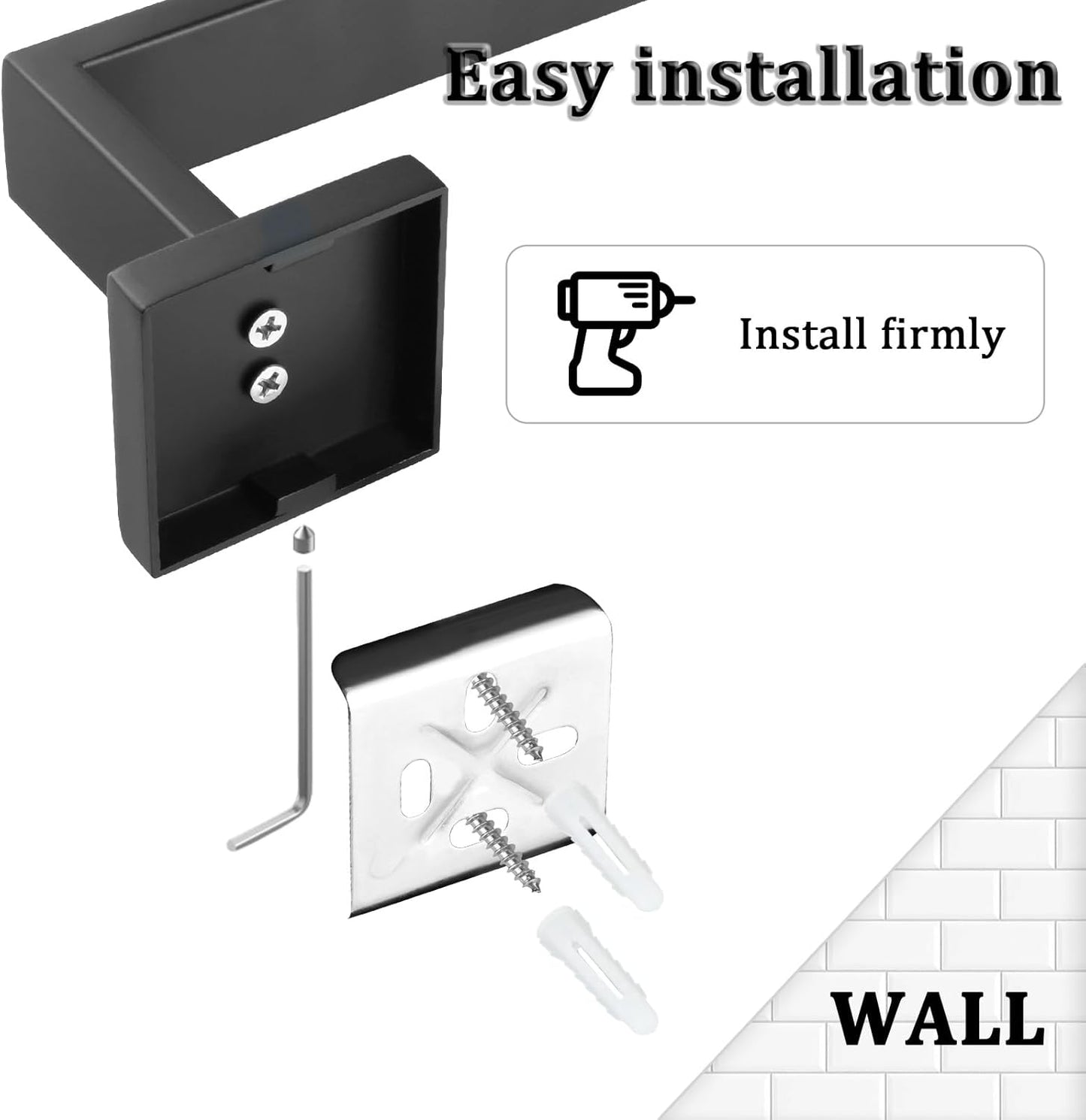 Alise Black Towel Bars,19.7 Inch Towel Holder Towel Racks for Bathroom and Lavatory,SUS304 Stainless Steel Hand Towel Hanger Rail Wall Mount,Useable Length 17.91 Inch Towel Bar, GYT050-B