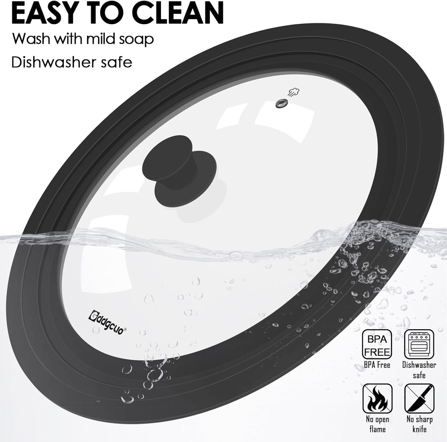 13-14-15 in Universal Pan Lid, Extra Large Silicone Pot Lid for Pots, Pans & Skillets, Replacement Frying Pan Lid with Heat Resistant Silicone Knob, Dishwasher Safe, Black