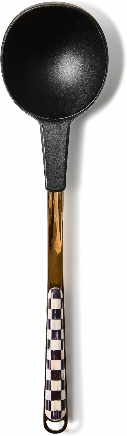 MACKENZIE-CHILDS Kitchen Ladle, Silicone Ladle Spoon for Cooking, Black-and-White Courtly Check