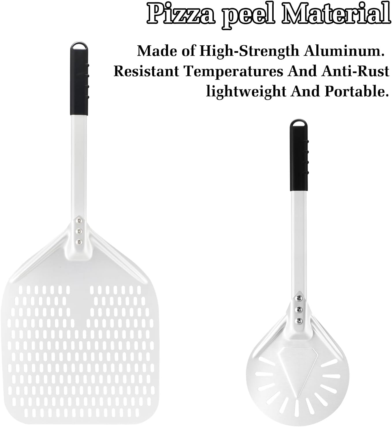 12 Inch + 7 Inch Perforated Pizza Peel Set, Pizza Turning Peel with Metal Handle, Pizza Spatula Paddle for Homemade Pizza Oven Accessories