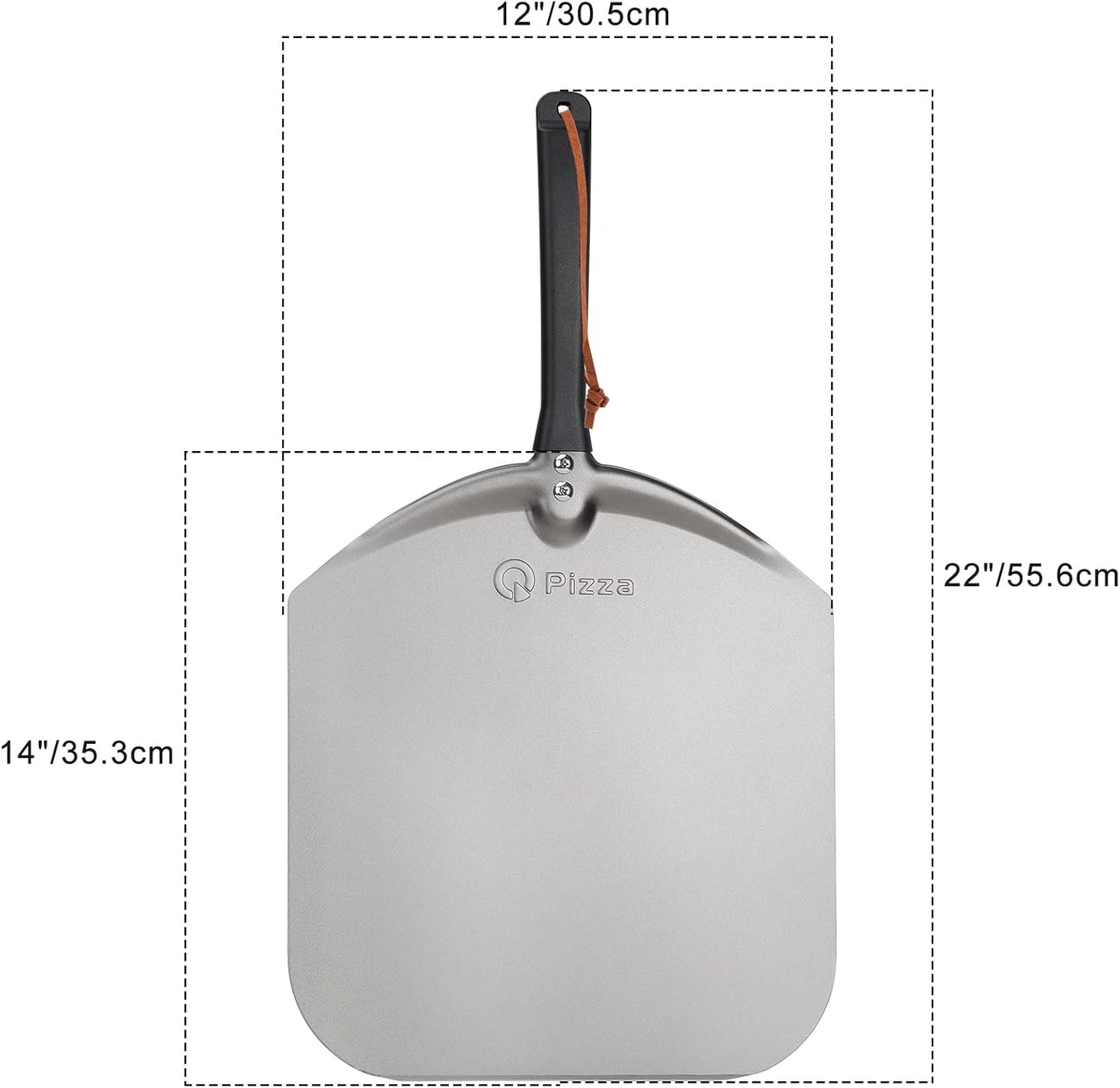 Q Pizza Aluminium Pizza Peel - 12" Metal Pizza Turning Paddle for Grill Oven - Pizza Spatula for Baking Bread Pastry Dough Pie & Cake, Pizza Accessory PT200
