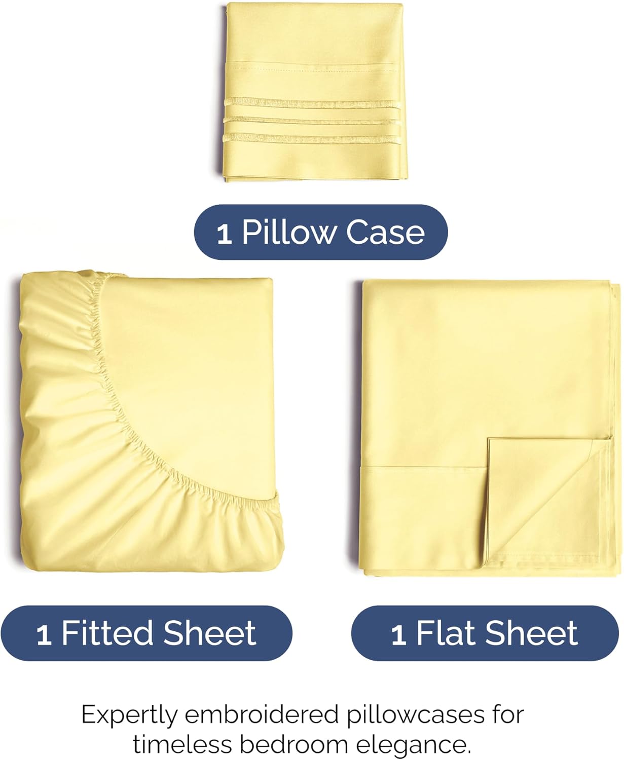 Twin XL Size 3 Piece Sheet Set - Comfy Breathable & Cooling Bed Sheets Set - Hotel Luxury Bedding for Women, Men, Kids, Teens, Boys & Girls - Deep Pockets, Ultra-Soft, Wrinkle Free - Oeko-Tex - Yellow