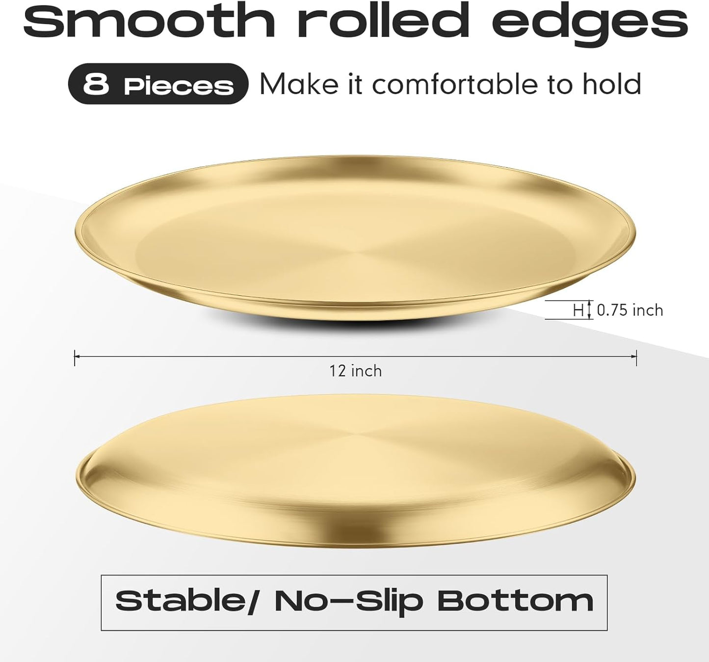 Thenshop 8 Pieces 12 Inch Pizza Pans Bulk Stainless Steel Sets Round Bakeware Pizza Trays for Oven Kitchen Baking Home Restaurant Safe Sturdy Reusable Easy Clean(Gold)