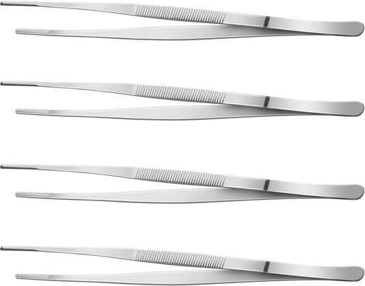 Yaomiao 4 Packs 12 Inch Bar Tweezers Silver Long Garnish Tongs Stainless Steel Kitchen Cooking Tongs Tweezers for Food Cocktail Korean BBQ Bartender Chef, Multi-use