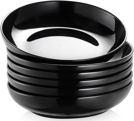 Y YHY Pasta Bowls 30oz, Large Salad Serving Bowls, Shallow Soup Bowls, Porcelain Pasta Bowls Set of 6, Microwave Dishwasher Safe, Black