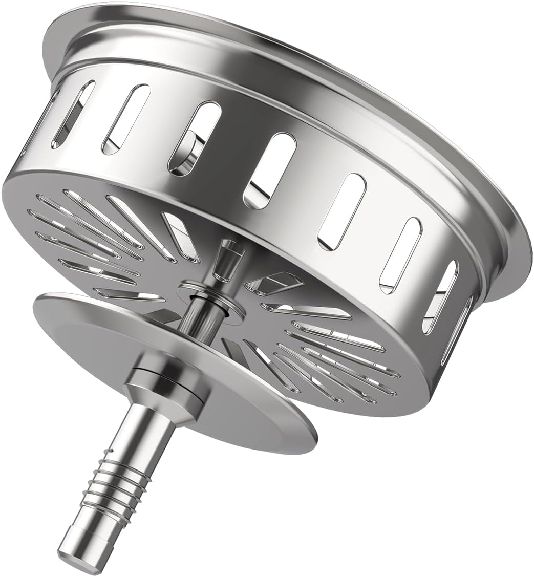 KONE Kitchen Sink Stopper Strainer Replacement for Standard 3-1/2 Inch Spin and Seal Drains with Threaded Stopper Function, Stainless Steel Sink Strainer, Twist Lock Basket Strainer Replacement