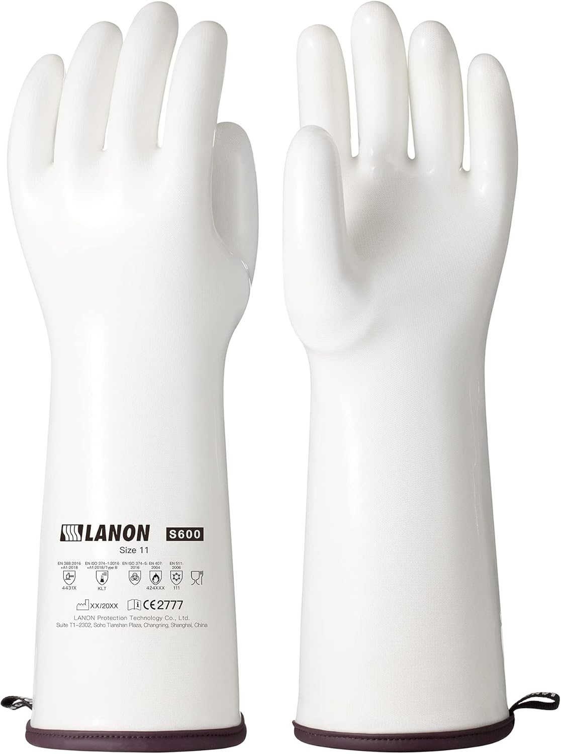 LANON 15" Liquid Silicone Heat Resistant Oven Gloves, Food Grade, CoralAir Liner, Waterproof, Extra Long, XXL