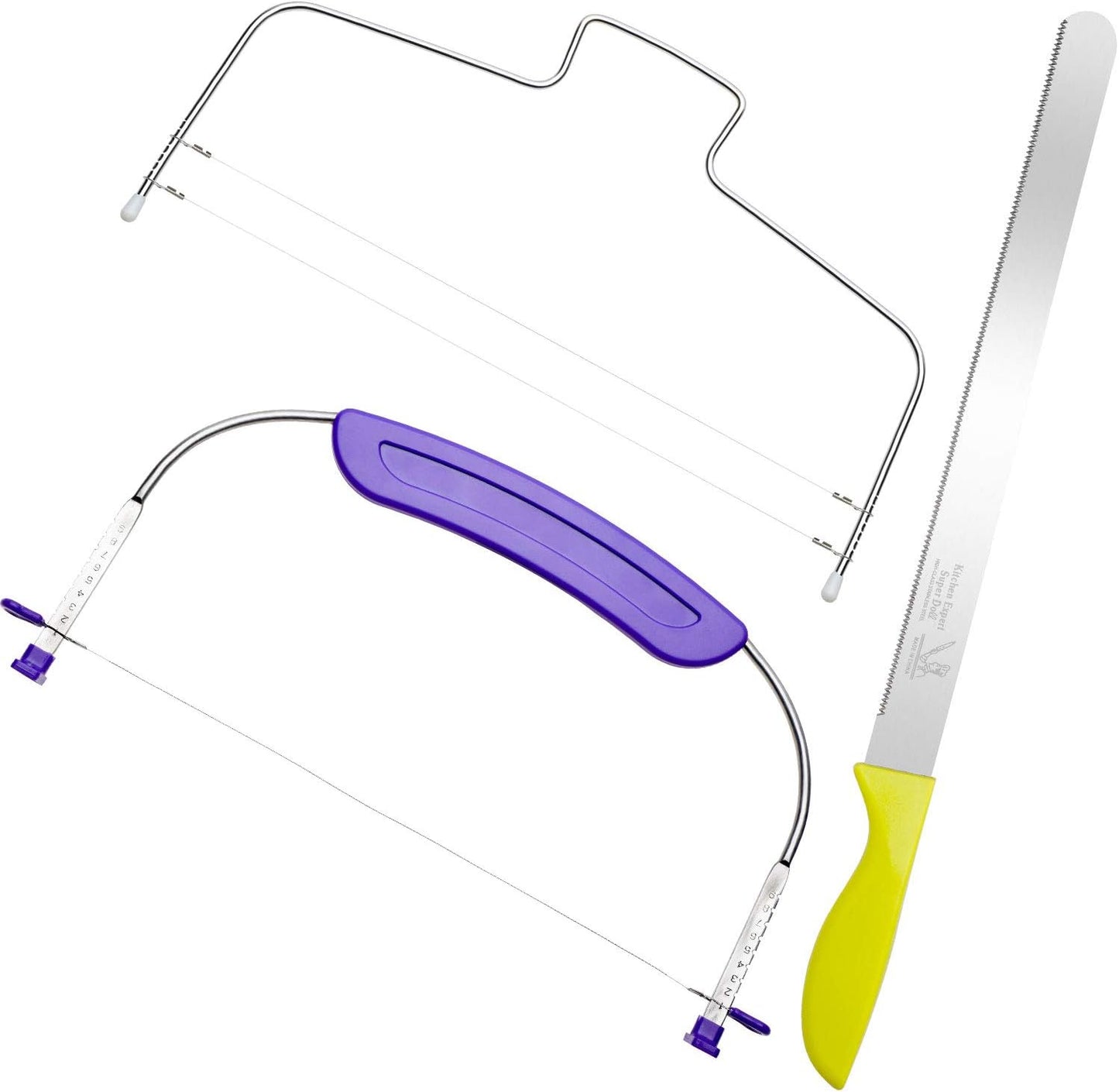 Boao 3 Pieces Kitchen Baking Tools, Adjustable Cake Levelers, Double Wire Cake Slicer Levelers and Stainless Steel Knife with Plastic Handle for Wedding Birthday Leveling and Molding