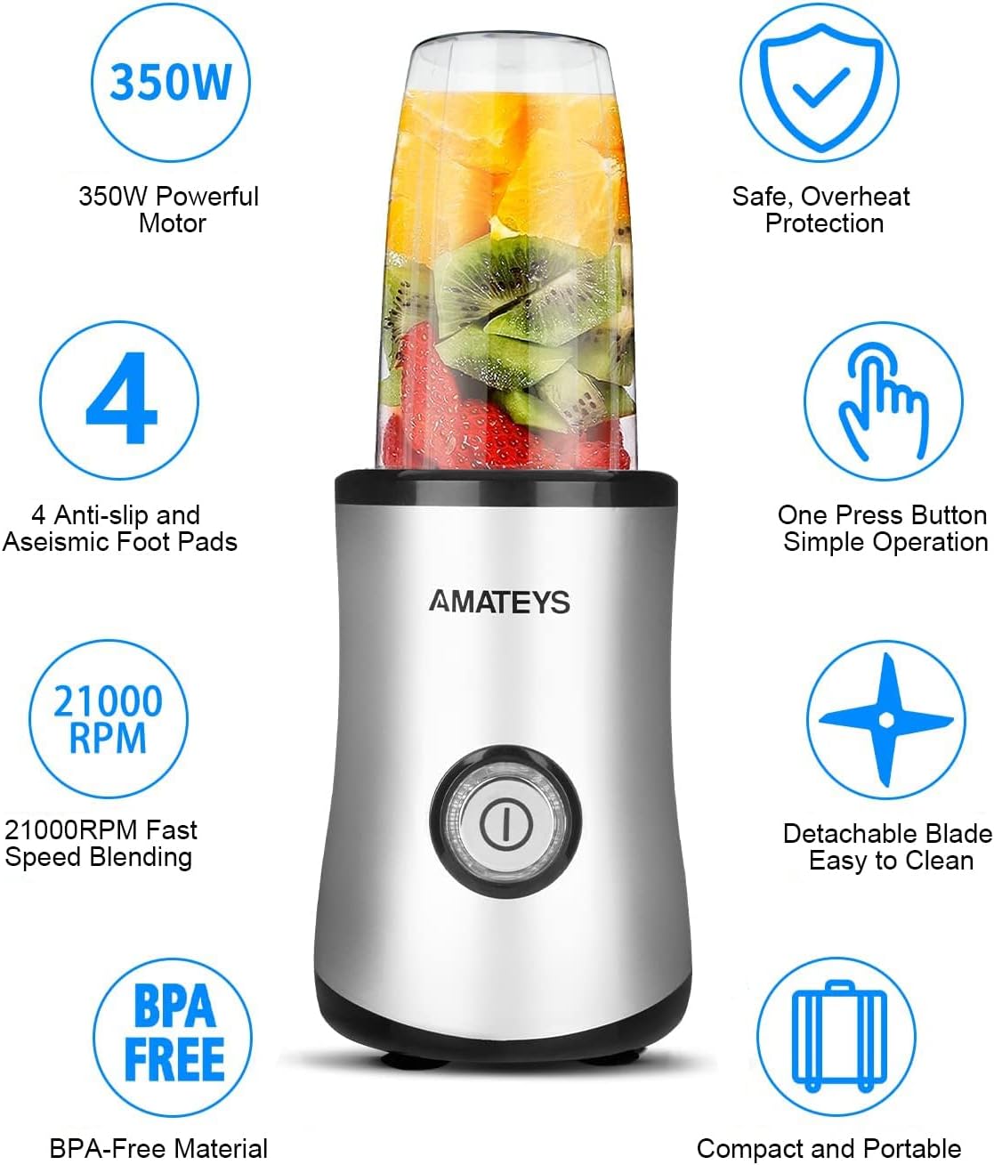 Personal Blender with Button,350W Professional Kitchen Blender for Smoothies and Shakes,Portable Smoothie Maker Mixer,Easy Cleaning&Operation,Suitable for Carrying or Storage