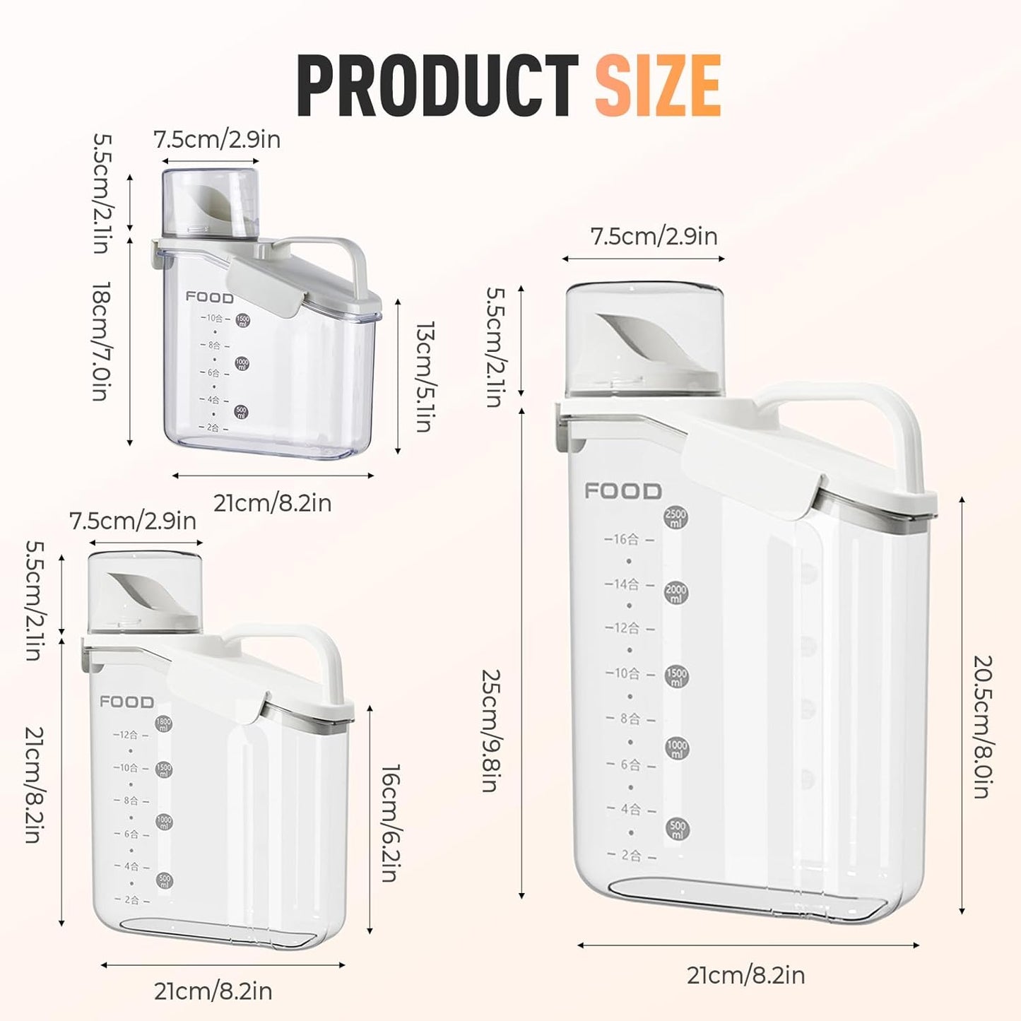 Clear Airtight Food Storage Containers, Transparent Cereal Dry Food Storage with Pouring Spout, for Flour, Sugar and Cereal (68oz white)