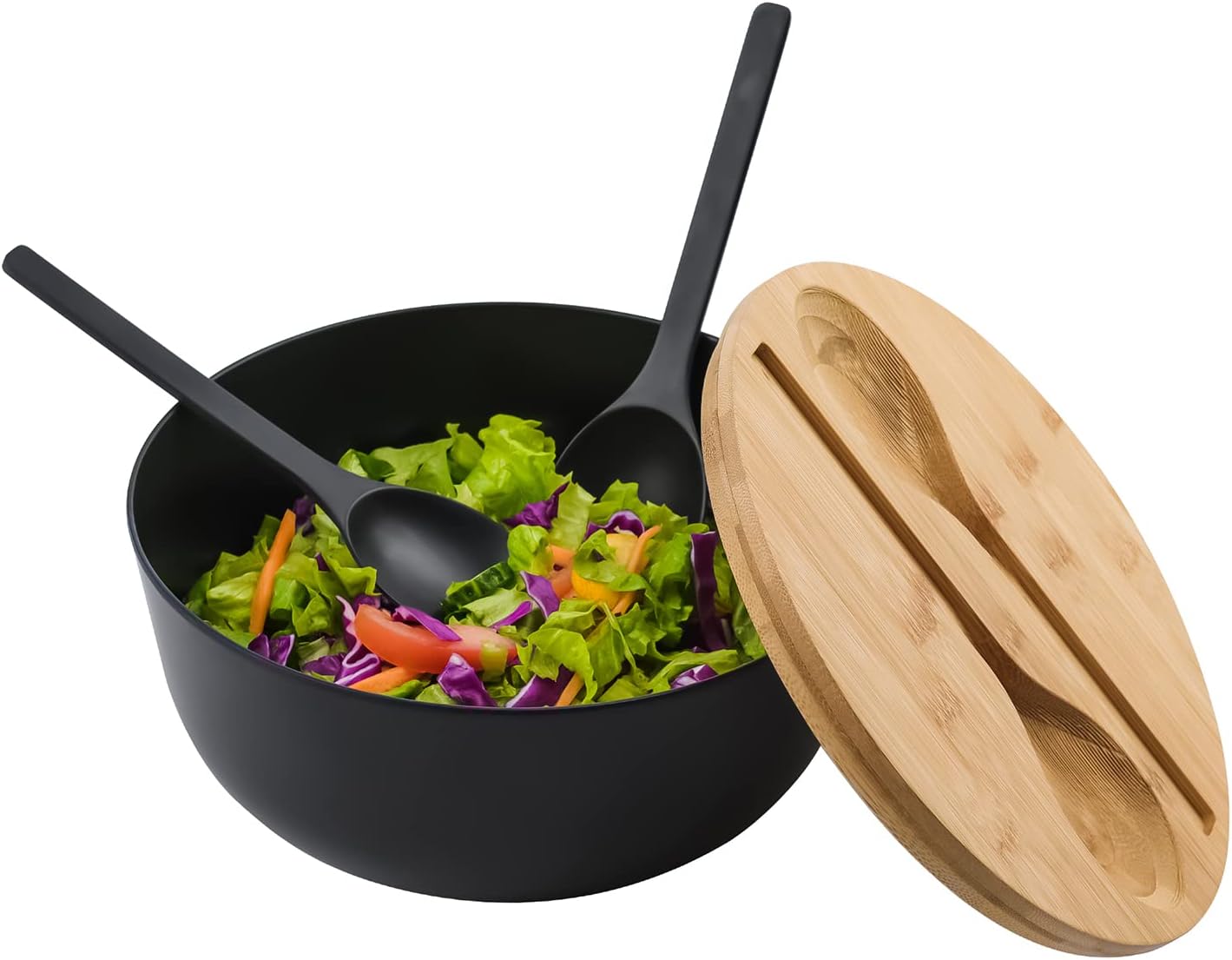 Bamboo Fiber Salad Bowl with Servers Set Large 9.8inches Nature Bamboo Mixing Bowl with Servers with Lid Spoon and Fork for Fruits,Salads and Vegetables
