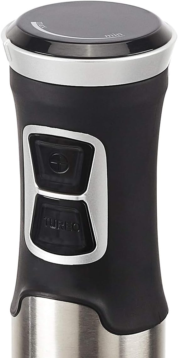 Amazon Basics Multi-Speed Immersion Hand Blender for Kitchen Mixing, Smoothies, Soups, 500 Watt Powerful, with Blending Stick, Whisk, Chopper and Beaker, Silver