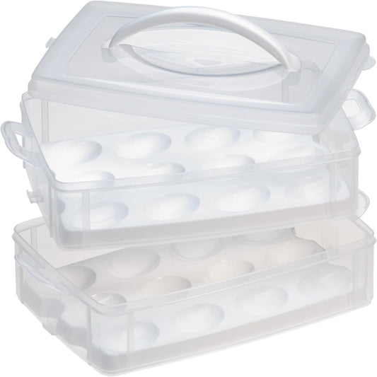 Snapware (2-Layer, 24 Eggs) Plastic Detachable Deviled Egg Carrier Storage Container With Lid and Handle, Freezer Dishwasher Microwave Safe