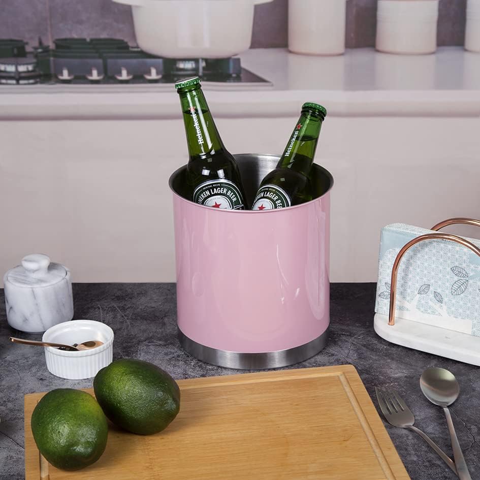 Creative Home Stainless Steel Utensil Holder– 7" Extra Large Cooking Tool Organizer for Kitchen Decor and Countertop Storage, Stable Anti-Tip Design, Durable Powder-Coated Finish, Pink