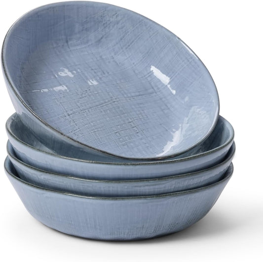 famiware Moonlight 8.5 Inch Pasta Bowls Set of 4, 32oz Serving Bowls for Kitchen, Soup Bowl with Linen Finish, Large Stoneware Bowls for Festivals, Housewarming, Dinnerware, Blue