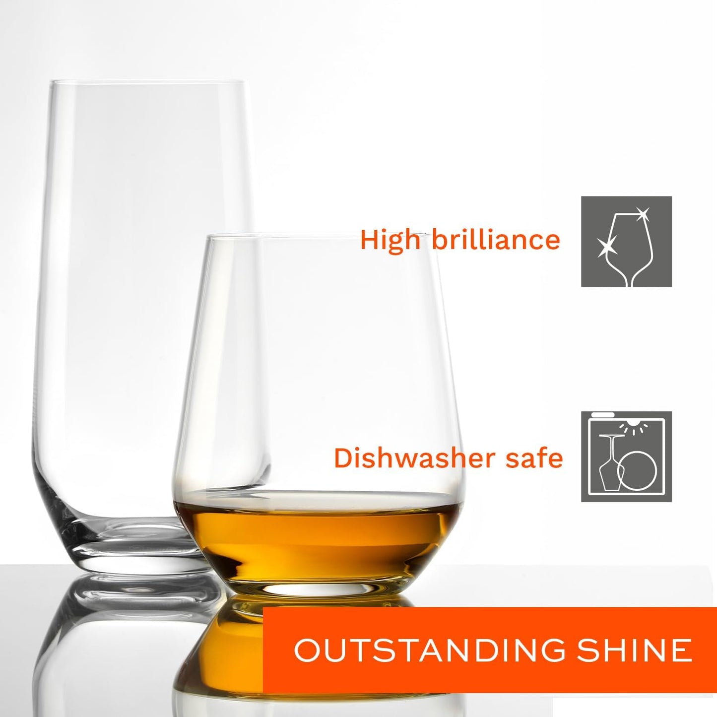 Stölzle Lausitz Crystal Highball Glasses Set of 6 (Revolution). Dishwasher Safe High Ball Glass (13.25 fl oz). Durable Tall Drinking Glasses Set of 6 - Genuine Stölzle Glassware