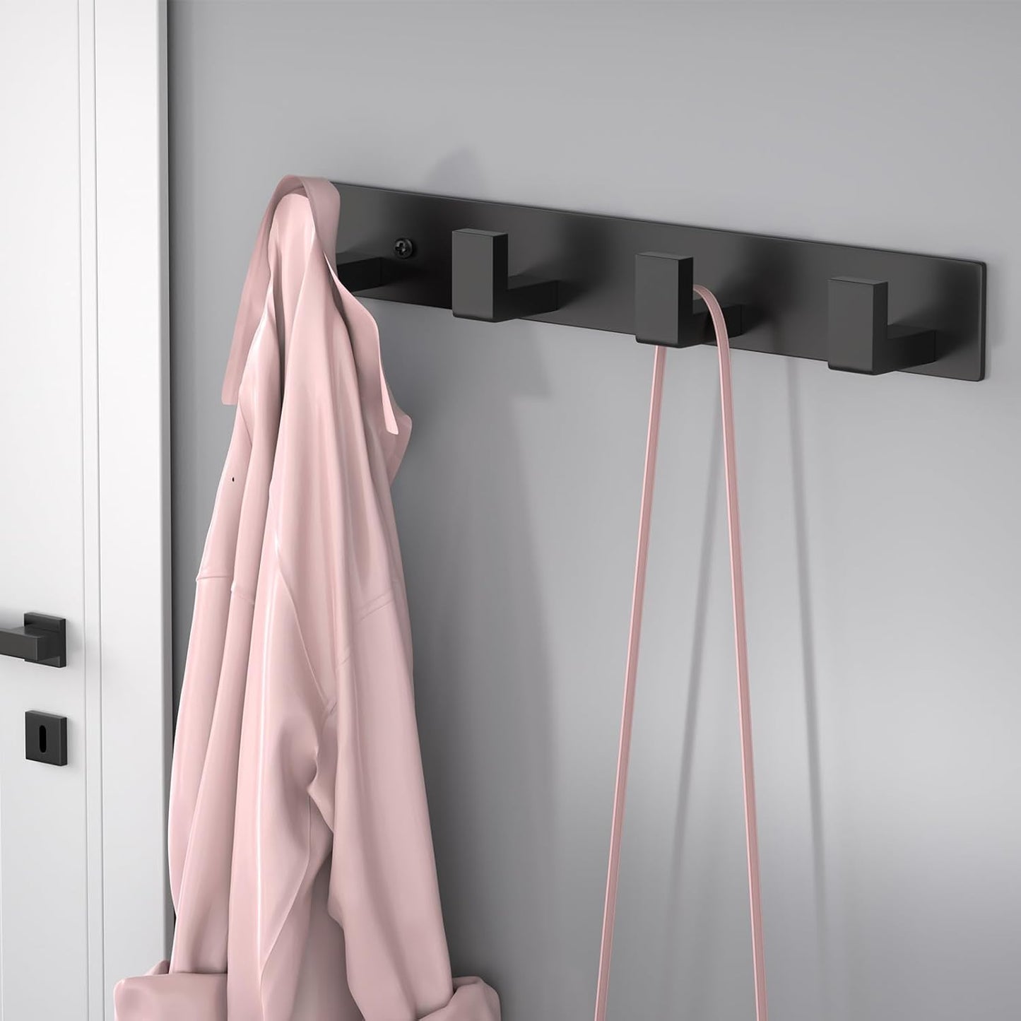 PMMASTO Coat Rack Wall Mount, Coat Hooks Wall Hooks for Hanging, Stainless Steel Coat Hanger Towel Hooks for Bathrooms, Coat Rack Hat Rack (Black 4 Hooks, 2 Pack)
