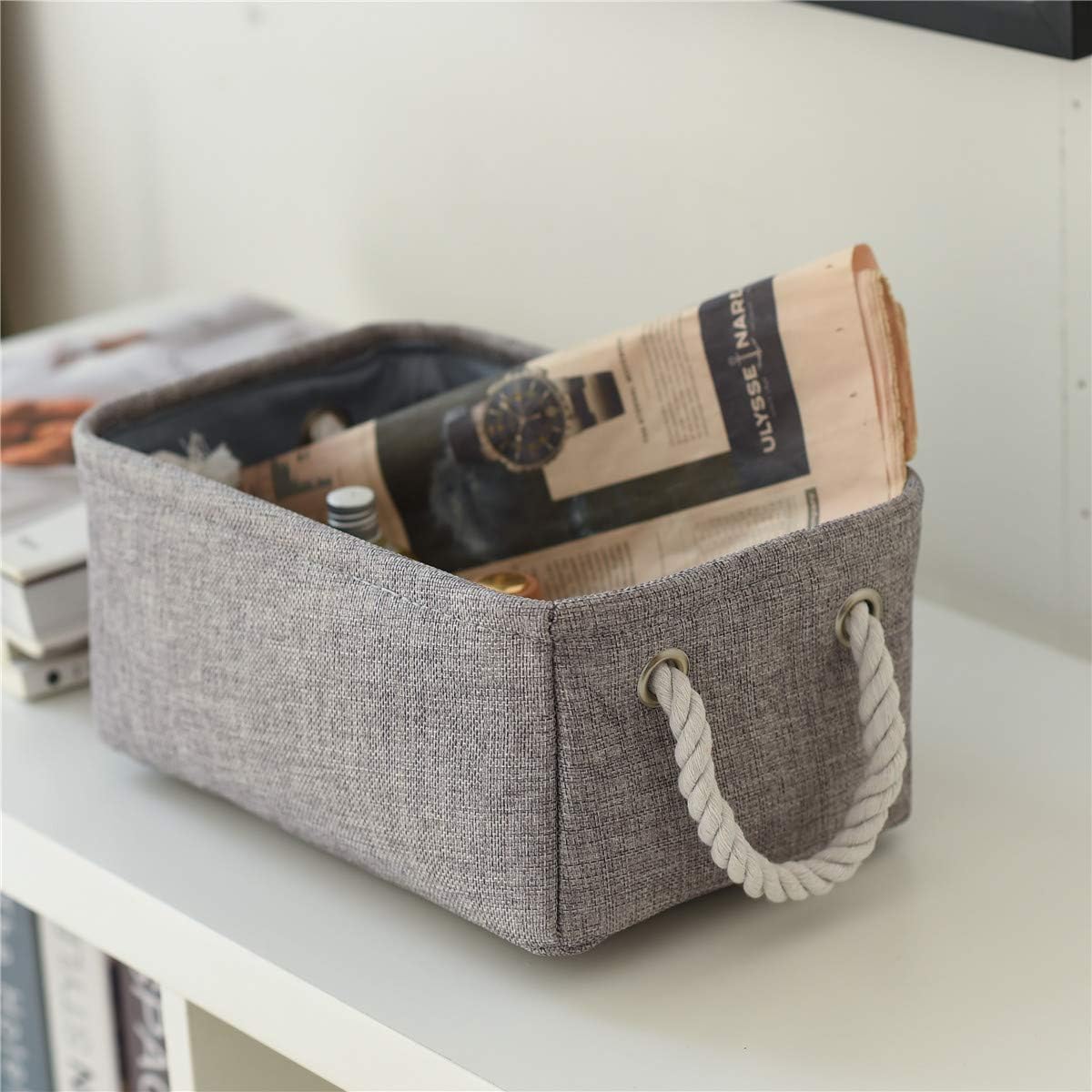 TheWarmHome Storage Bins Basket - Storage Baskets for Organizing Shelves,Home Closet Organizer for Book Shelf Organization,Fabric Storage Cubes,Medium Decorative Grey Basket Gift