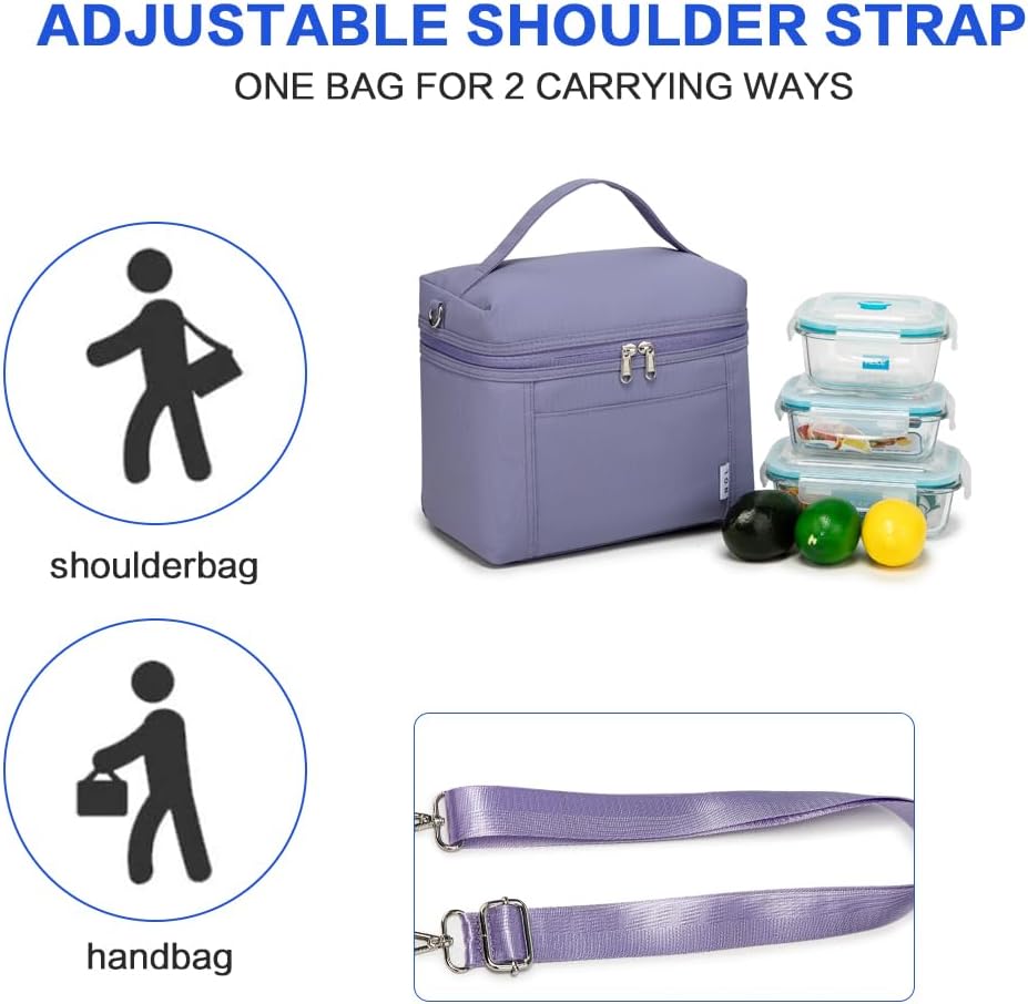 NOL Natural Organic Lifestyle Insulated Lunch Bags for Women Cooler Bag Lightweight Nylon Waterproof Lunch Box For Work (Light purple, Medium(normal))