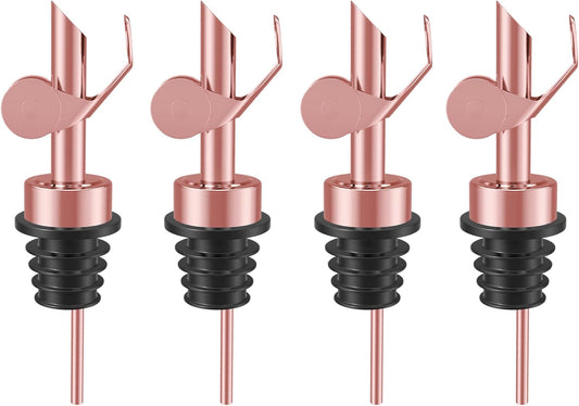 Olive Oil Dispenser, Weighted Liquor Pour Spout, Stainless Steel Automatic Spouts for Liquor Bottles, Oil Bottles, Vinegar, Syrup and Alcohol - 4 Pack Rose Golden