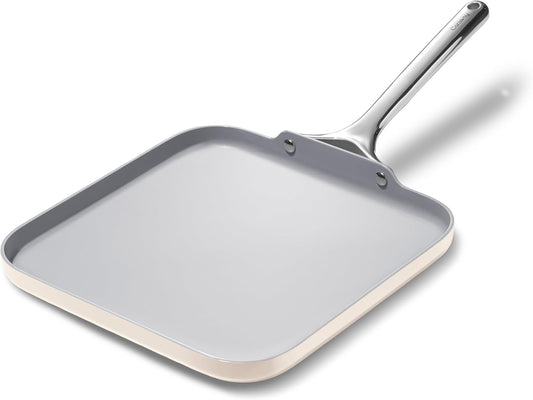 Caraway Square Griddle Pan - 11” Square Pan - Non-Stick Ceramic Coated - Non Toxic, PTFE & PFOA Free - Oven Safe & Compatible with All Stovetops - Cream