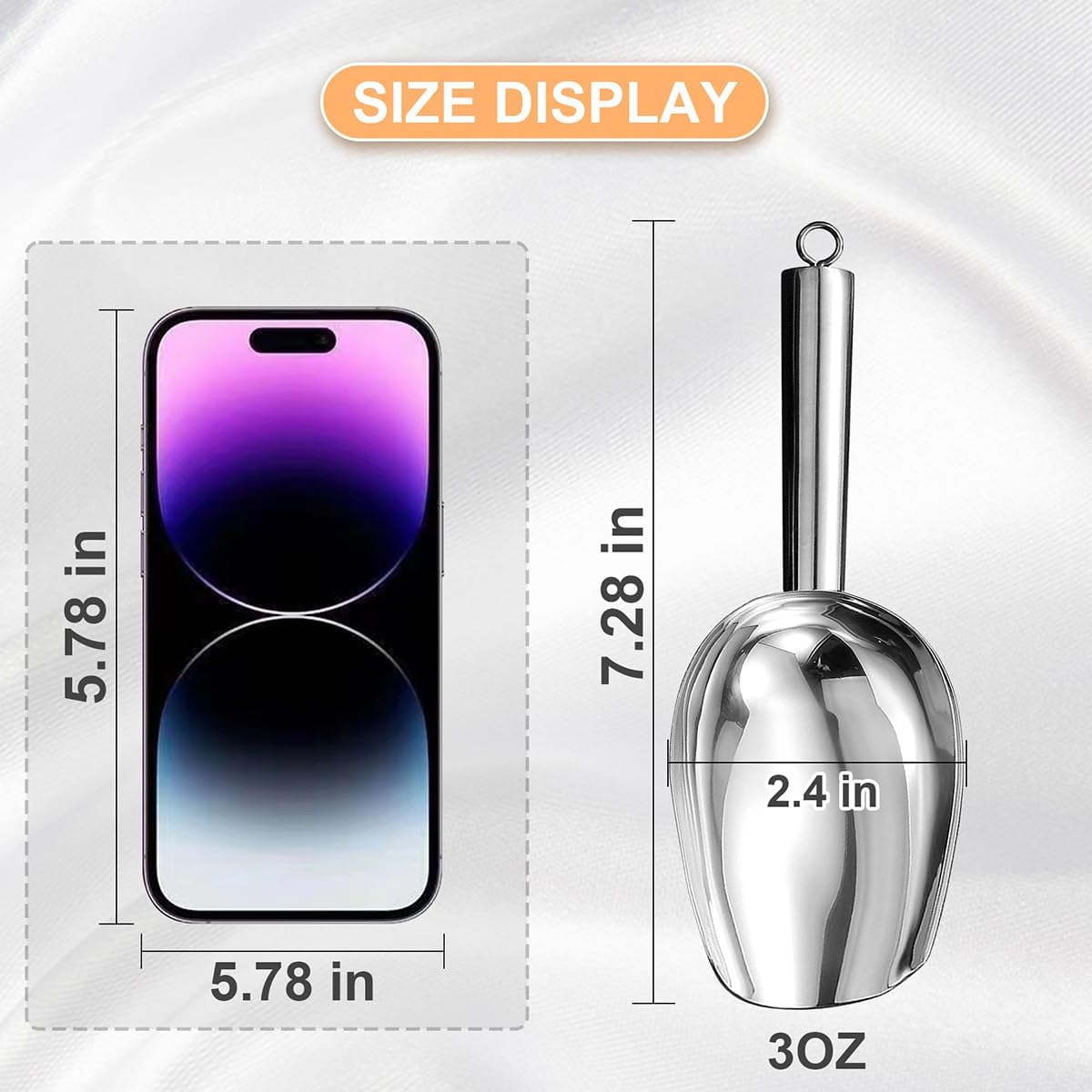 Metal Ice Scoop，Kitchen Ice Scooper for Ice Maker,Stainless Steel Small Ice Scooper for Freezer，Kitchen Gadgets Cookie Flour Pet Dog Food Scoop (silver, 3oz)