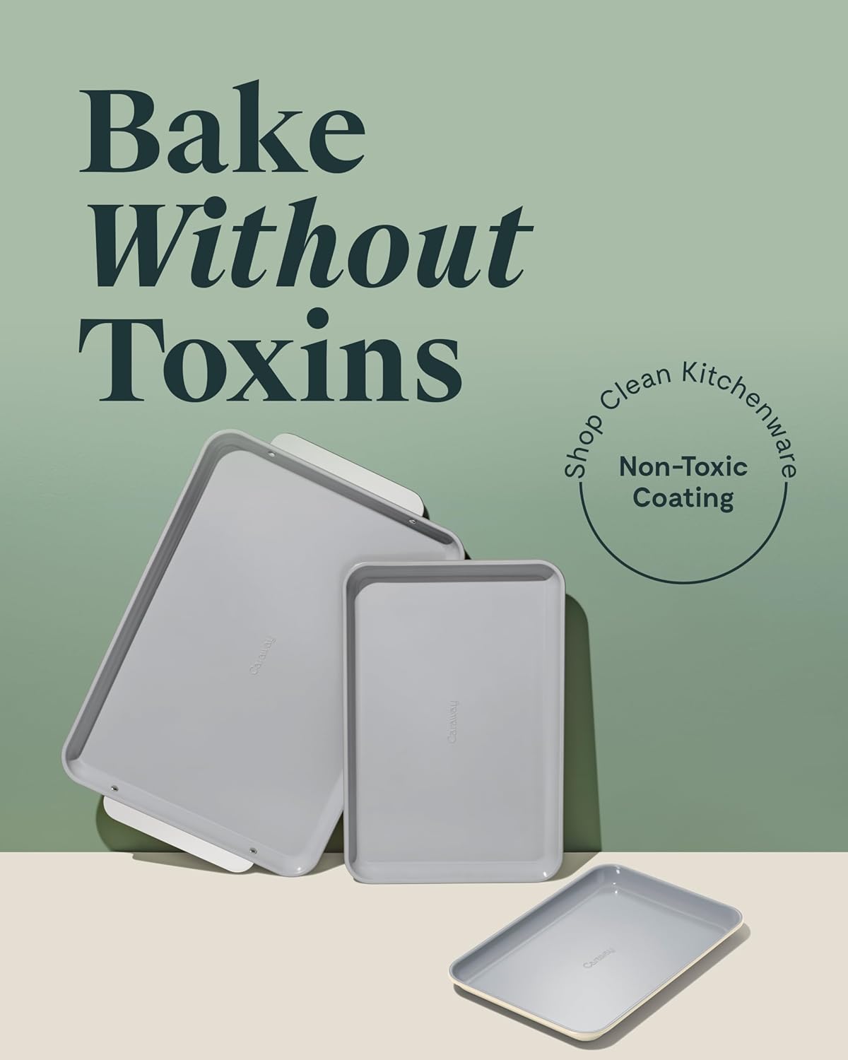 Caraway Non-Stick Ceramic Baking Sheet Trio - Naturally Slick Ceramic Coating - Non-Toxic, PTFE & PFOA Free - 18 x 13" Large, 15 x 10" Medium, & 9" x 13" Small - White