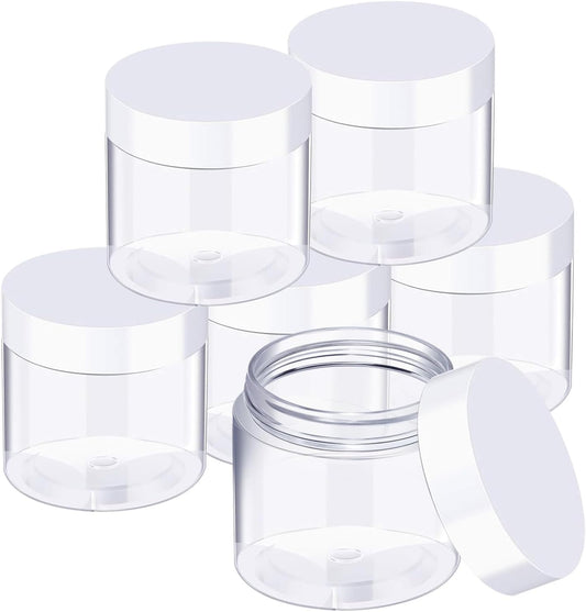 SATINIOR 6 Pack 3 oz Plastic Jars Containers with Lids Wide-mouth Refillable Leakproof Reusable Round Empty Jars for Travel Cosmetic Dry Food Spice Candy Cookie Home Kitchen Organizing(White)