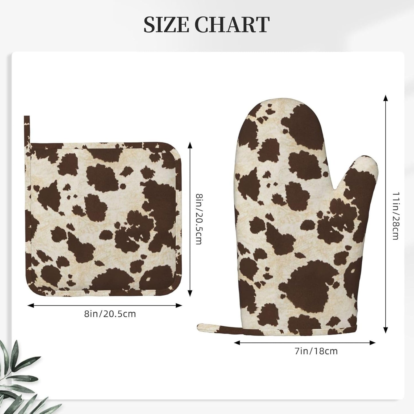 Brown Cowhide Oven Mitts and Pot Holders Sets Silicone Brown Cow Print Kitchen Mitts Cowhide Skin Pattern Potholders Heat Resistant 4Pcs Oven Gloves Hot Pads for Kitchen Baking Cooking