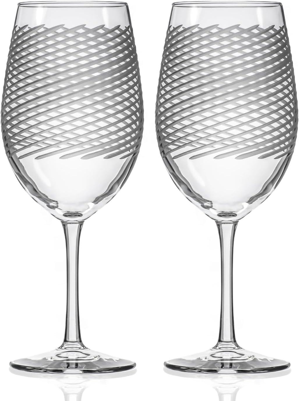 Rolf Glass Cyclone All Purpose Wine Glass | Set of 2 Stemmed 18oz Glasses | Proudly Made in the USA | Large Engraved Tumbler Glasses | Lead-Free Glass