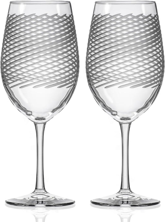 Rolf Glass Cyclone All Purpose Wine Glass | Set of 2 Stemmed 18oz Glasses | Proudly Made in the USA | Large Engraved Tumbler Glasses | Lead-Free Glass
