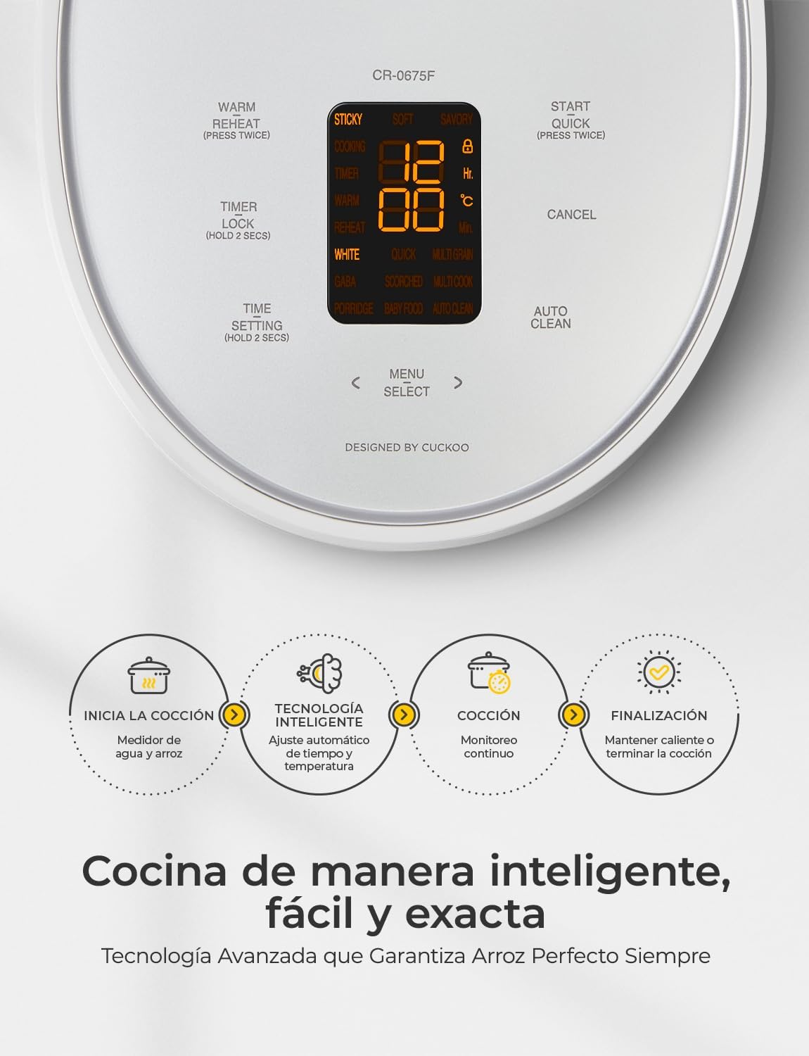 CUCKOO CR-0675FW 6-Cup (Uncooked) / 12-Cup (Cooked) Micom Rice Cooker with Nonstick Inner Pot, 13 Menu Modes, LCD Display, Fuzzy Logic Tech, Auto Clean (White)