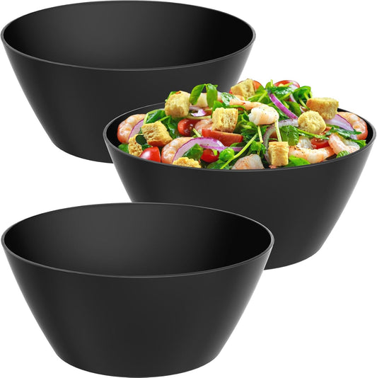 10 inch Bowls for Salad, Large Black Serving Bowl 118 oz, Bamboo Fiber Bowls Set of 3, Microwave and Dishwasher Safe, Great for Salad, Fruits, Vegetables and Pasta, BPA Free