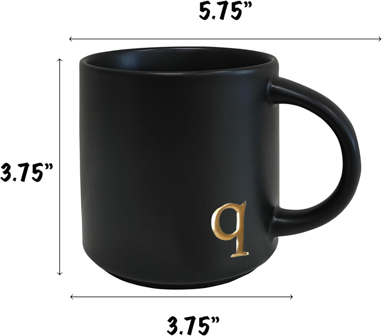 COLLECTIVE HOME - Black Monogram Ceramic Mugs, 15 oz Golden Initial Coffee Cups, Elegant Alphabet Tea Mugs, Personalized Halloween Mug with Gift Box, Perfect for Office and Home Décor (q)