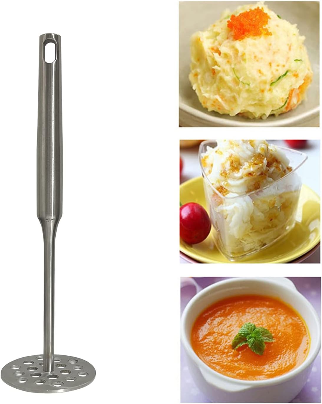 Potato Masher, Stainless Steel Potato Masher,Large Heavy Duty Metal Mashing Utensil,Silver,1 Pieces,7.87 Inch.