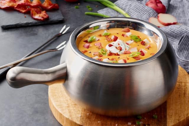 The Official Melting Pot 8-piece Fondue Set -2 Qt. Stainless Steel Pot with liner and 6 Fondue Forks for Cheese, Chocolate & Broth.