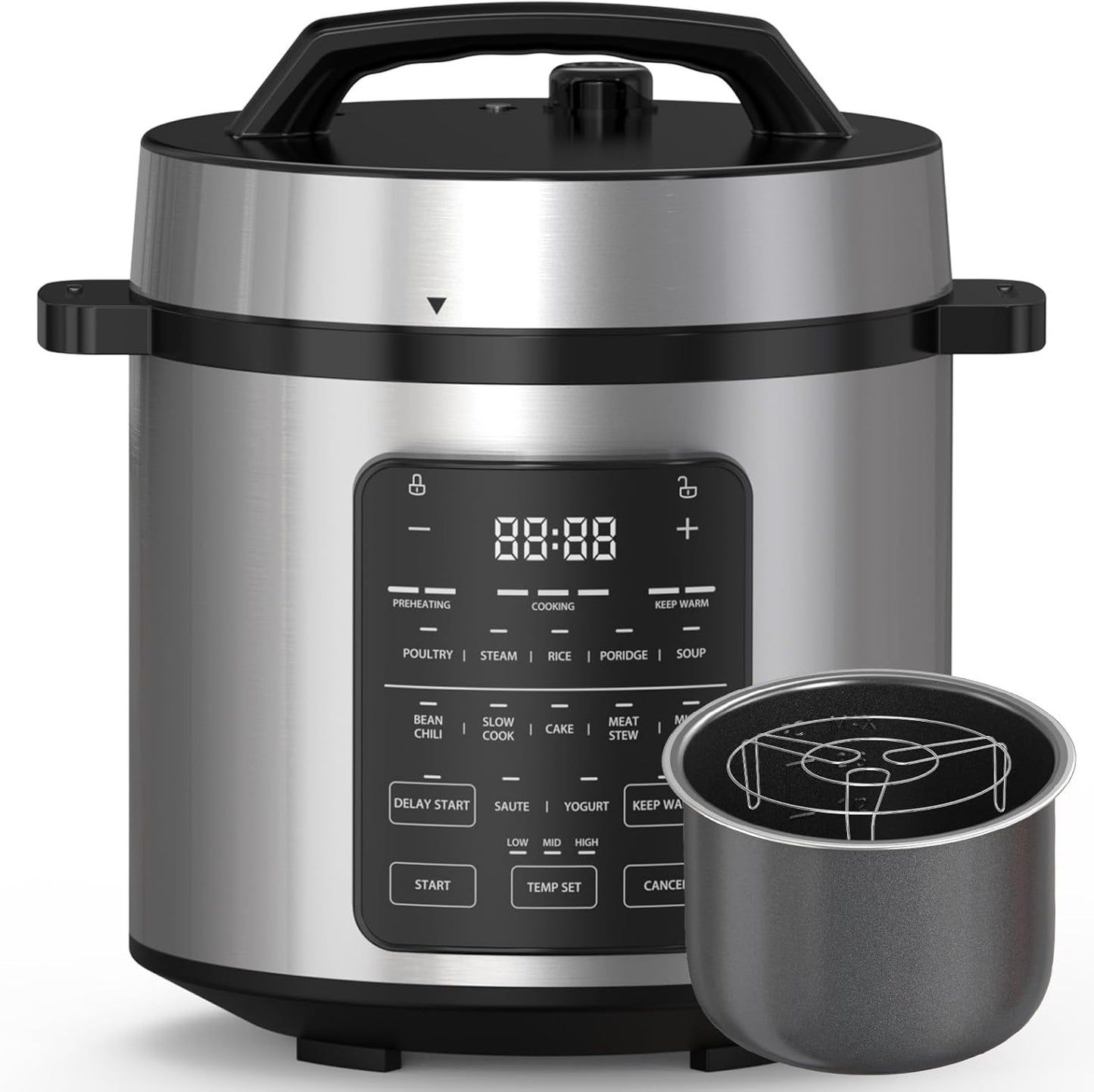 OLIXIS Electric Pressure Cooker 6 Quart Stainless Steel Multi Cooker Electric for Pressure 12-in-1 Rice, Steamer, Yogurt Maker, Slow Cook,Meat Stew, Cake, Porridge, Multigrain,SLV