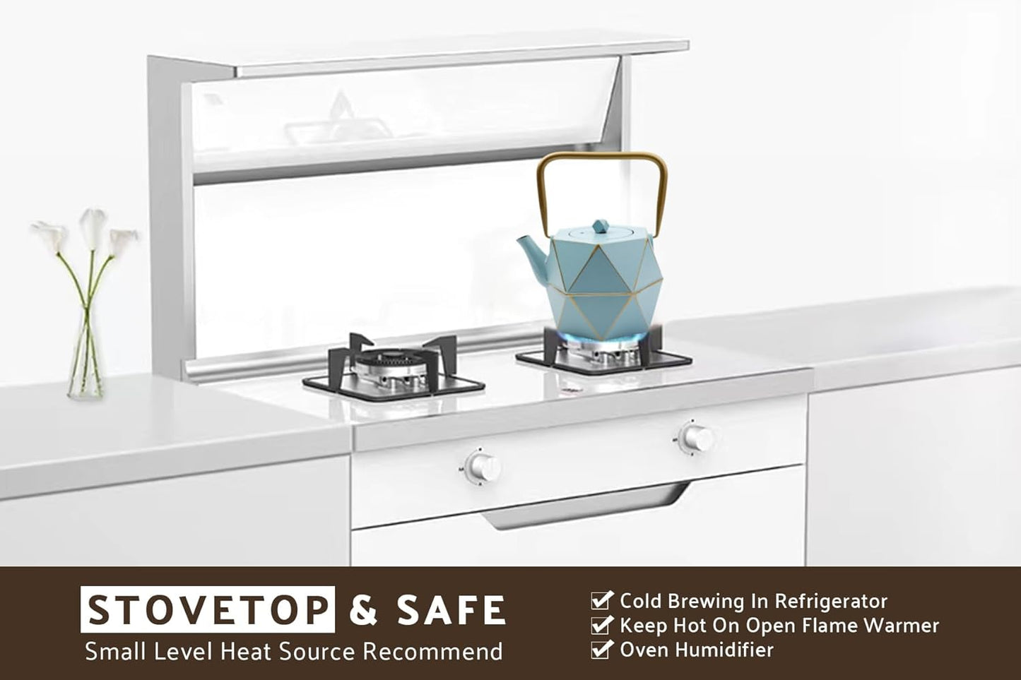 Toptier Cast Iron Teapot, Stovetop Safe Japanese Cast Iron Tea Kettle, Diamond Design Tea Pot with Removable Infuser for Loose Tea, 40 Ounce (1200 ml), Blue