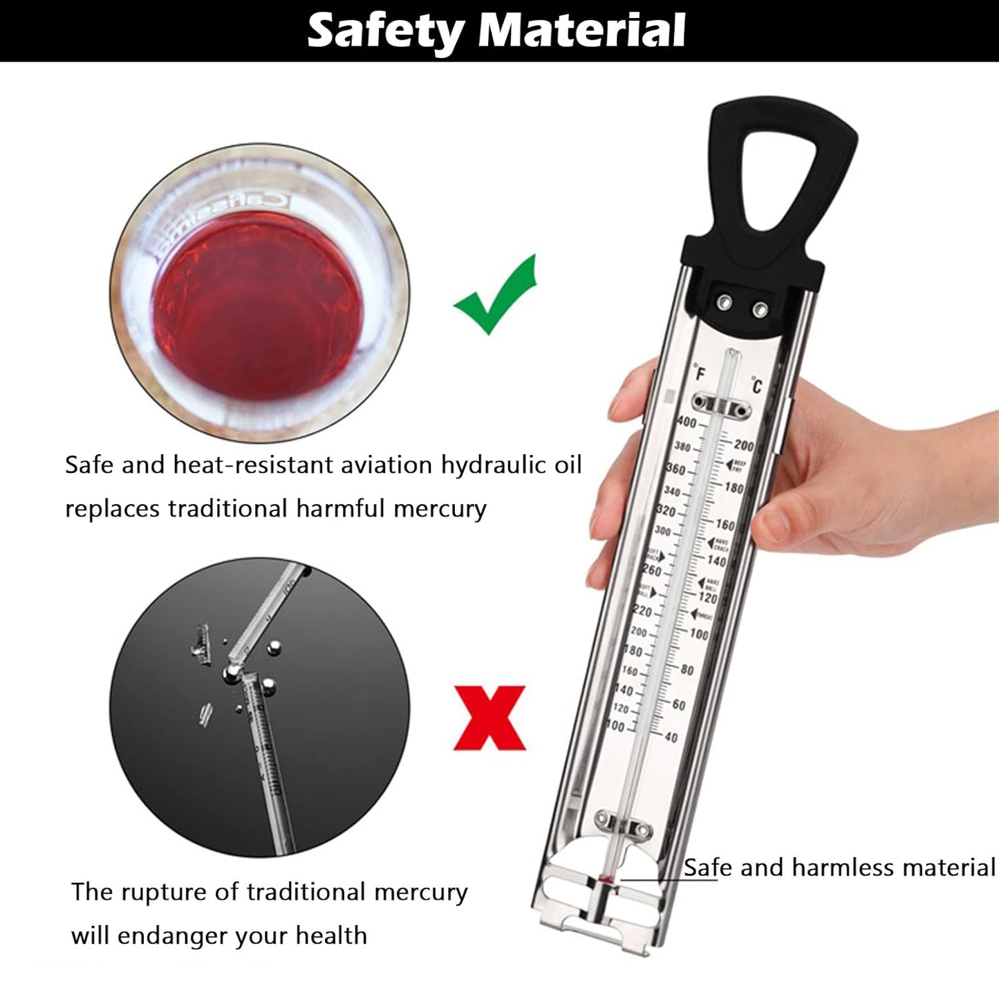 Candy Thermometer with Pot Clip, 2 Pack Deep Fry Oil Kitchen Food Cooking Thermometer for Jam, Syrup, Jelly, and Deep Fry, Stainless Steel Instant Read Candy Thermometer for Candy Making