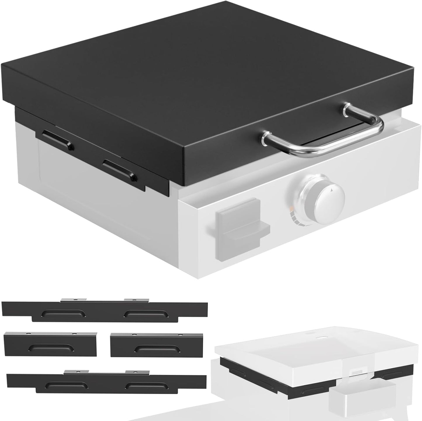 5010 Hard Cover Top Lid with Stainless Steel Handles and Wind Guard for Blackstone 17”Table Top Grill, Flat Top Griddle Accessories for Black Stone, Black